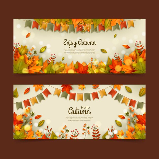 Realistische herfst horizontale banners set