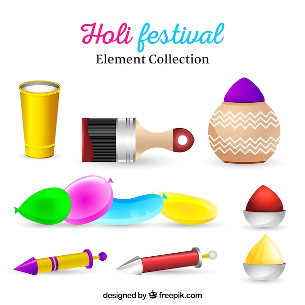 Gratis vector realistische holi festival elementen collectie