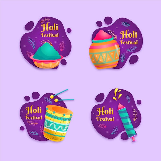 Gratis vector realistische holi-labelscollectie