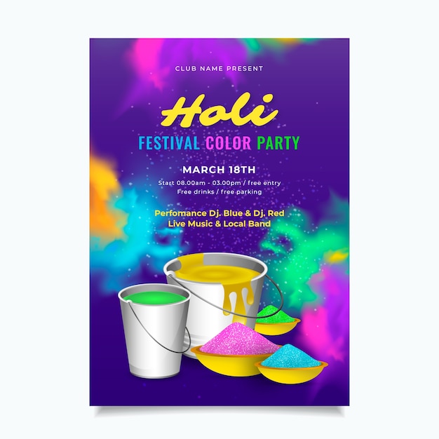 Gratis vector realistische holi verticale flyer-sjabloon