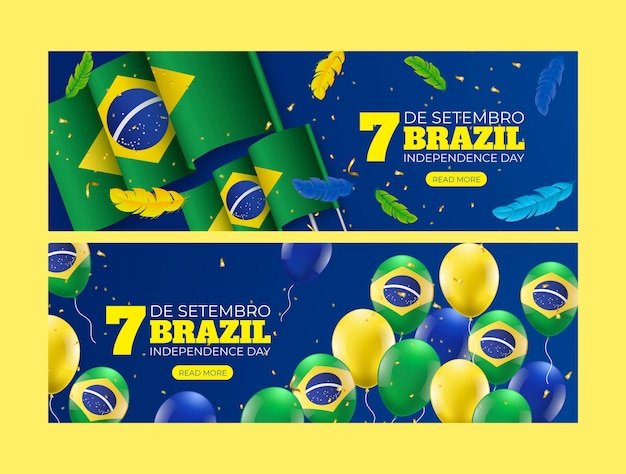 Gratis vector realistische horizontale banner sjabloon voor de braziliaanse onafhankelijkheidsdagviering