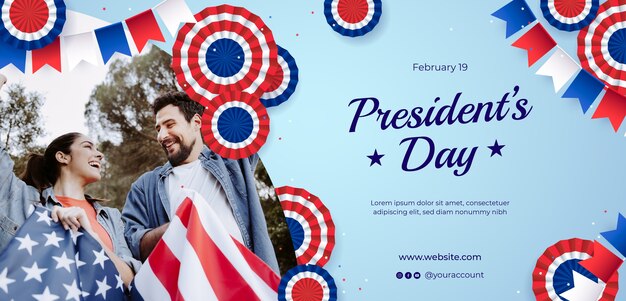 Gratis vector realistische horizontale banner sjabloon voor de dag van de president