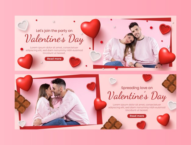Realistische horizontale banner sjabloon voor Valentijnsdag viering