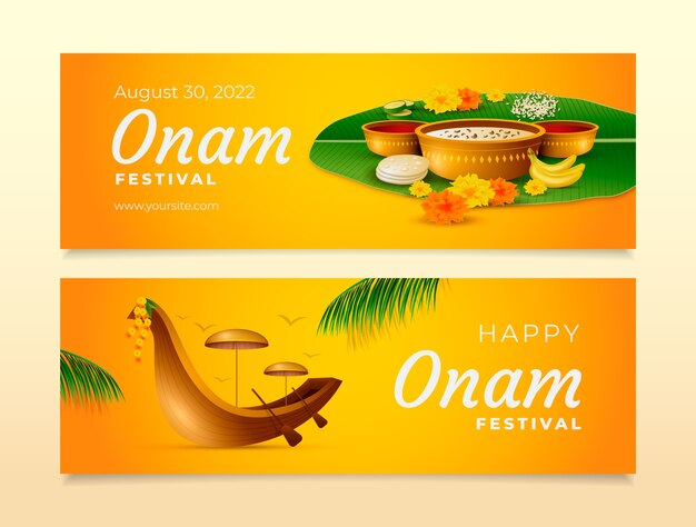 Realistische horizontale bannersjabloon voor onam-viering