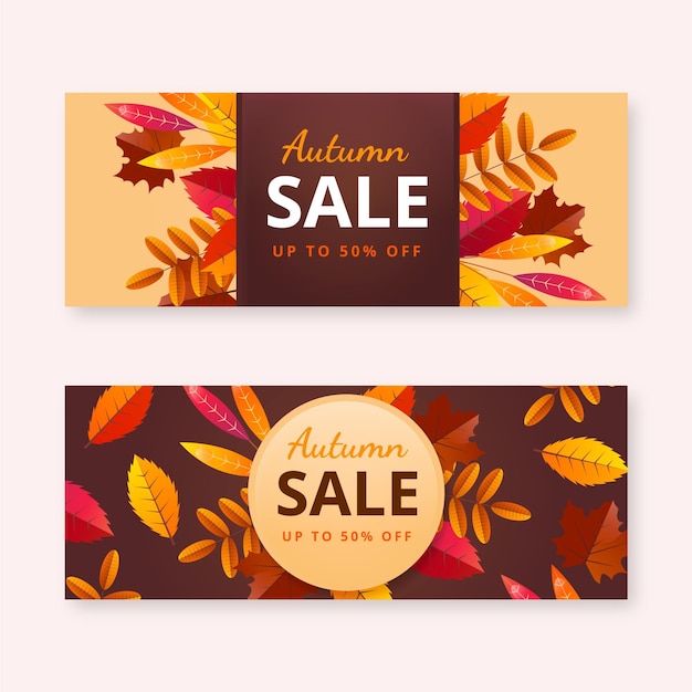 Realistische horizontale herfstverkoopbanners set