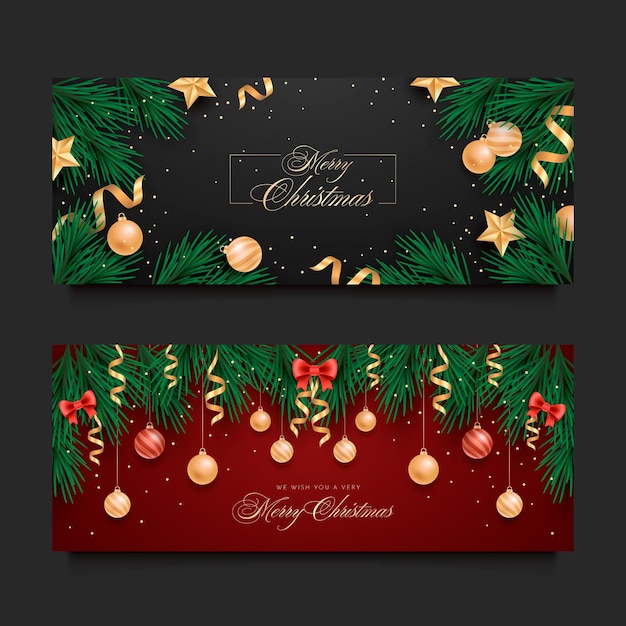 Realistische horizontale kerstbanners set