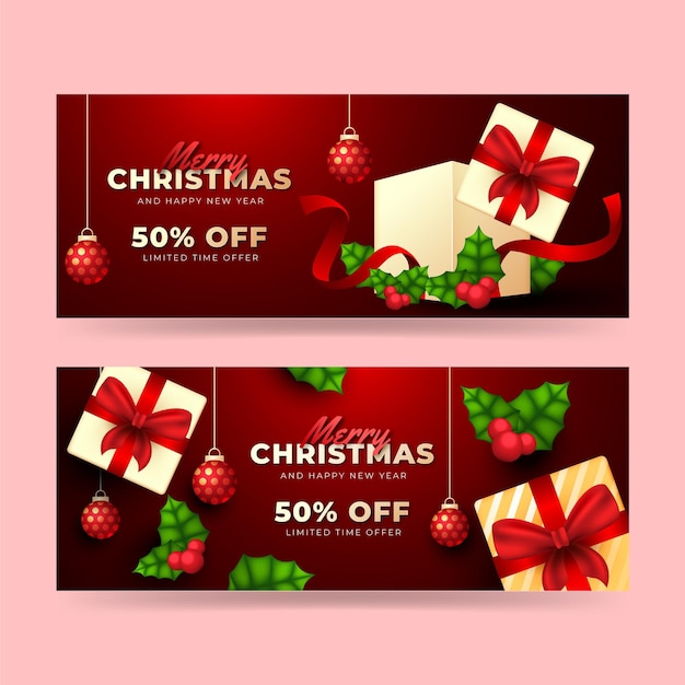 Gratis vector realistische horizontale kerstbanners