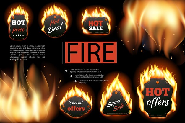 Realistische hot fire labels-samenstelling