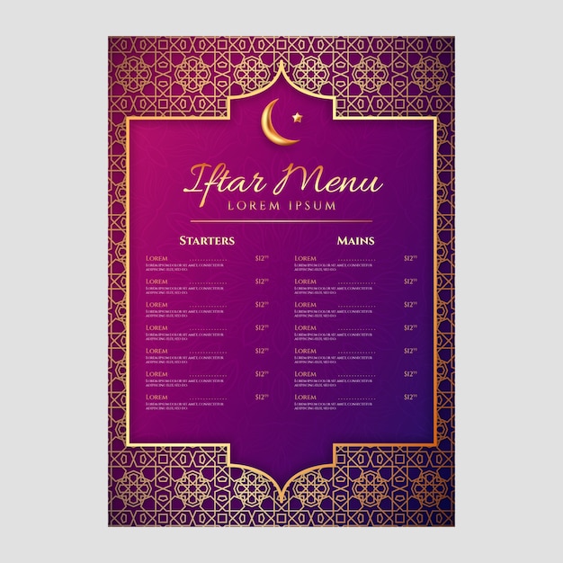 Gratis vector realistische iftar-menusjabloon