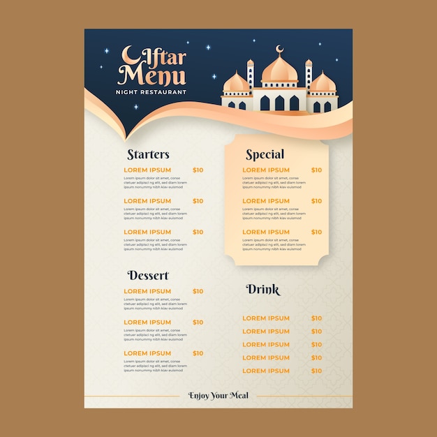 Gratis vector realistische iftar-menusjabloon