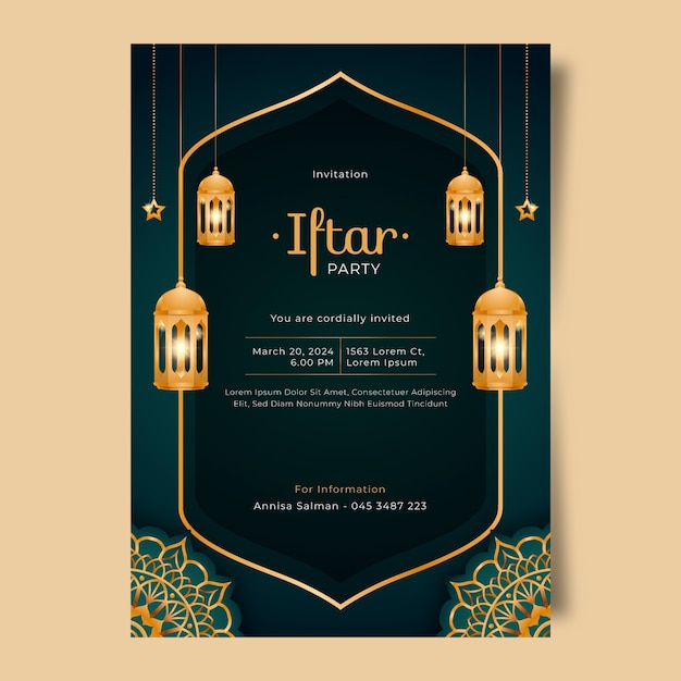 Gratis vector realistische iftar party uitnodiging sjabloon voor islamitische ramadan viering.