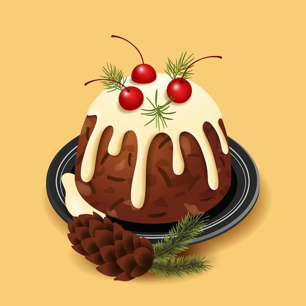 Gratis vector realistische illustratie van kerstpudding