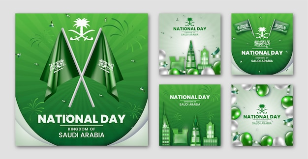 Gratis vector realistische instagram-berichtenverzameling voor saoedi-nationale dag