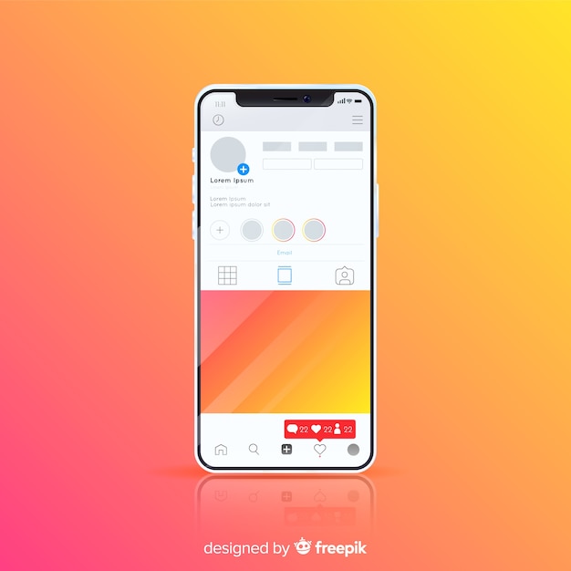 Gratis vector realistische instagram-fotolijst op smartphonesjabloon