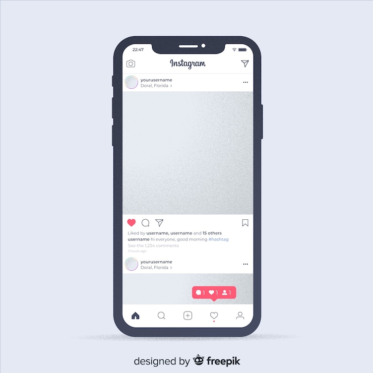 Gratis Vector realistische instagram-fotolijst op smartphonesjabloon