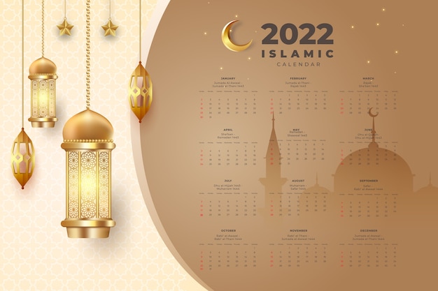 Realistische islamitische kalendersjabloon voor 2022