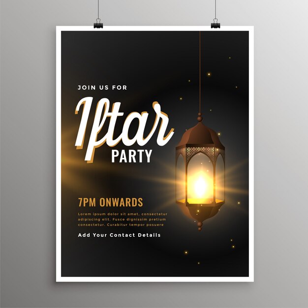 Realistische islamitische lamp iftar uitnodiging flyer