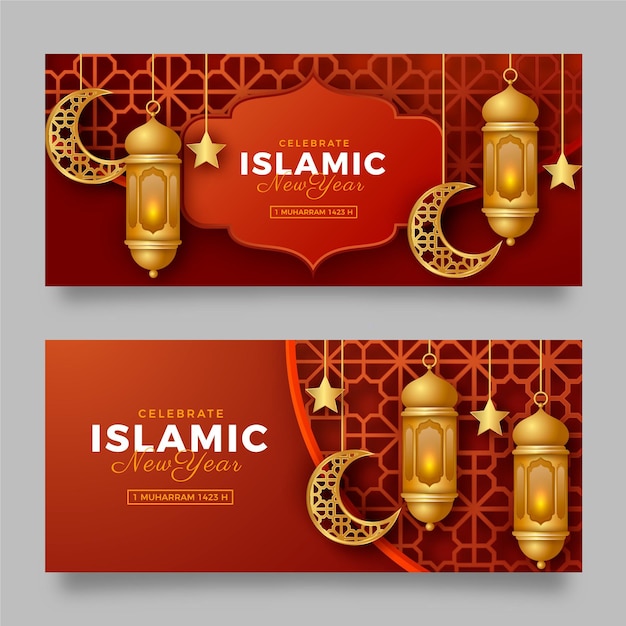 Realistische islamitische nieuwjaarsbanners ingesteld