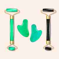 Gratis vector realistische jade roller en gua sha illustratie