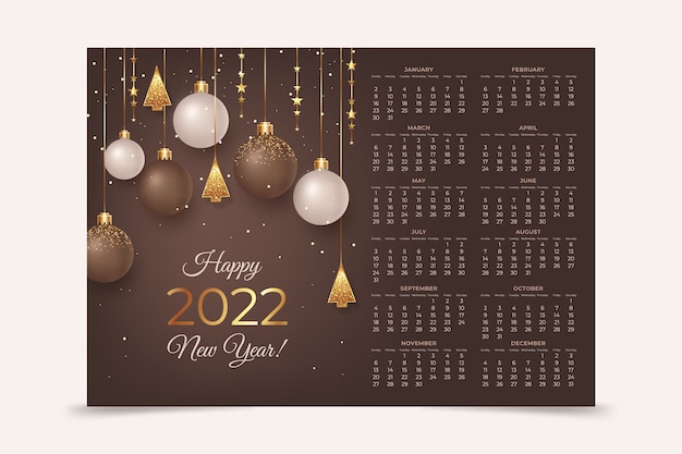 Gratis vector realistische kalendersjabloon voor 2022