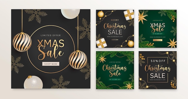 Gratis vector realistische kerst instagram-postverzameling