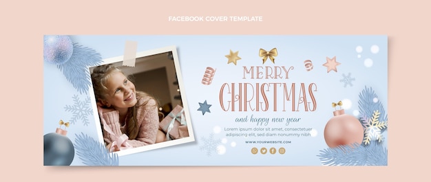 Gratis vector realistische kerst sociale media voorbladsjabloon