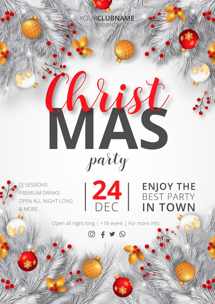 Gratis Vector realistische kerstfeest poster sjabloon