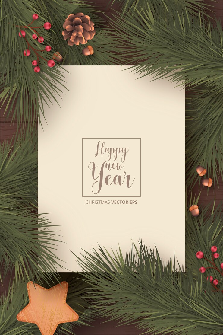 Gratis Vector realistische kerstkaart met winter natuur