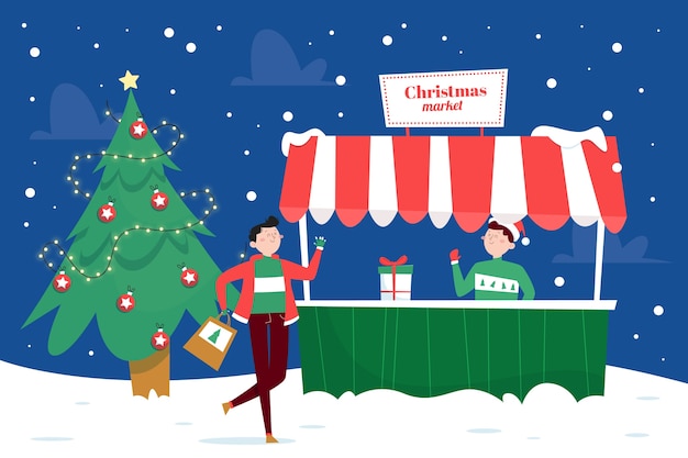 Gratis vector realistische kerstmarktillustratie