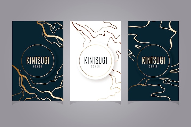 Gratis vector realistische kintsugi-omslagcollectie