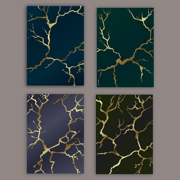 Gratis vector realistische kintsugi-omslagcollectie