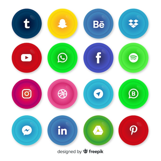 Realistische knoppen met social media logo-collectie