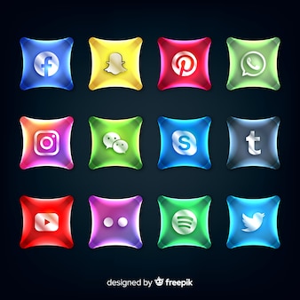 Realistische knoppen met social media logo-collectie