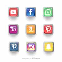 Gratis vector realistische knoppen met social media logo-collectie