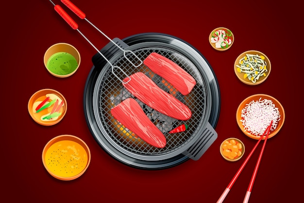 Realistische koreaanse bbq-illustratie