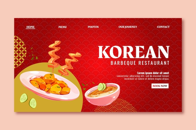 Gratis vector realistische koreaanse bestemmingspagina-sjabloon voor restaurants