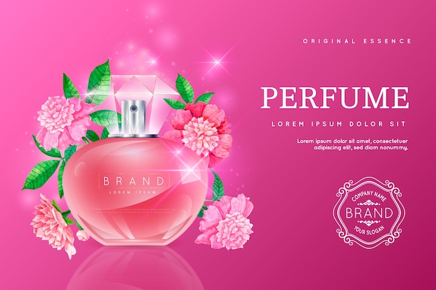 Realistische kosmetische achtergrond met parfumfles