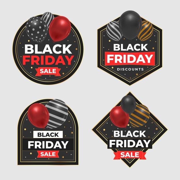 Gratis vector realistische labelscollectie voor black friday-uitverkoop