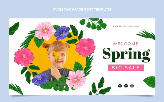 Gratis vector realistische lente social media postsjabloon