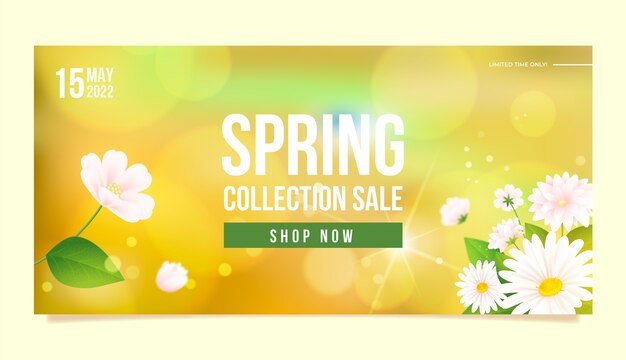 Realistische lente verkoop horizontale banner sjabloon
