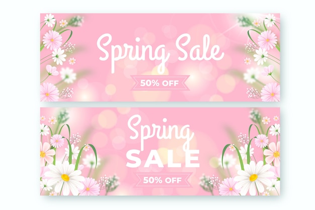 Gratis vector realistische lente verkoop horizontale banners set