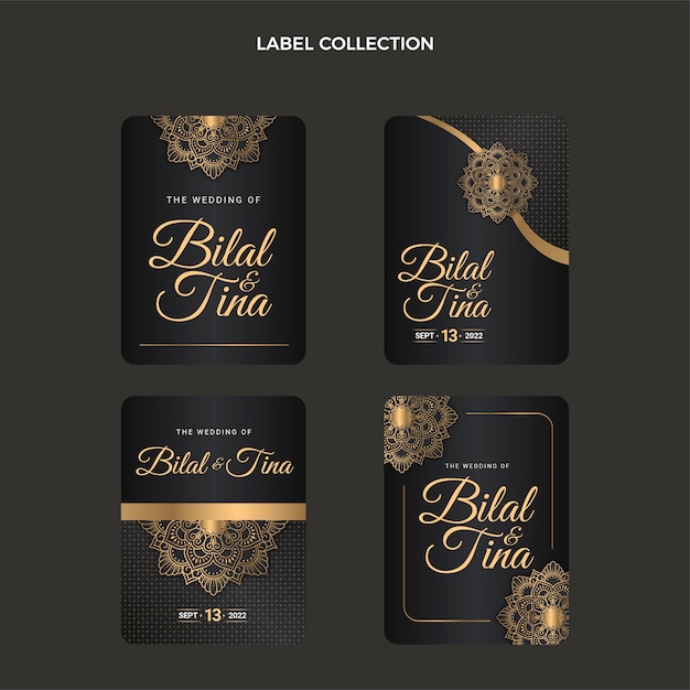 Gratis vector realistische luxe gouden bruiloft label en badges