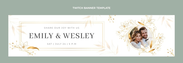 Gratis vector realistische luxe gouden bruiloft twitch banner