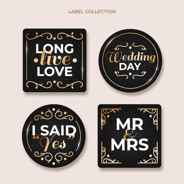 Gratis vector realistische luxe gouden trouwlabels