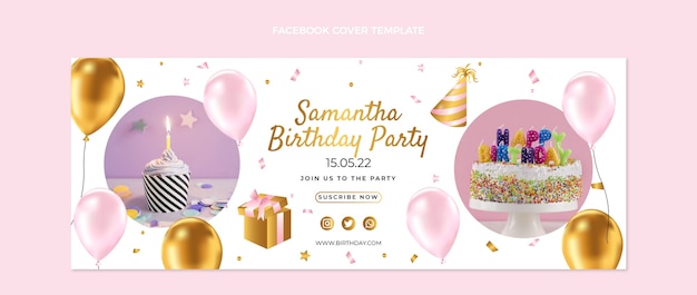 Gratis vector realistische luxe gouden verjaardag facebook cover