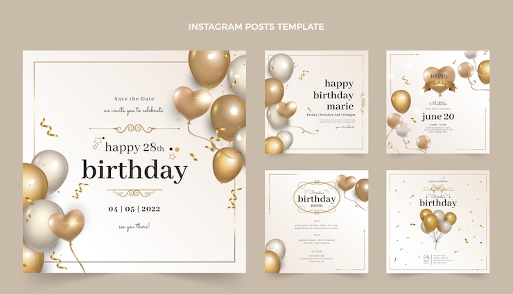 Gratis Vector realistische luxe gouden verjaardag instagram-berichten