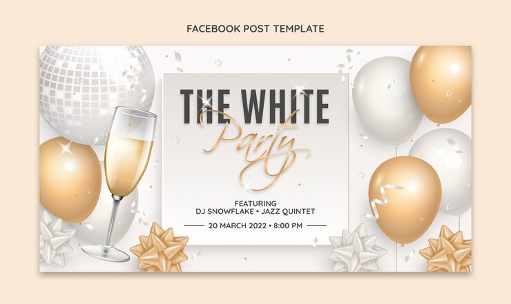 Gratis Vector realistische luxe witte party facebook post