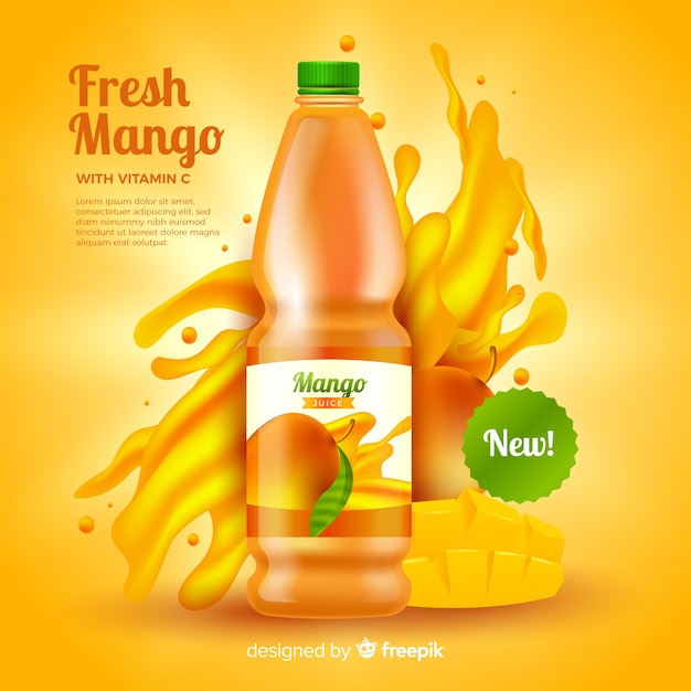Realistische mangosap advertentiesjabloon