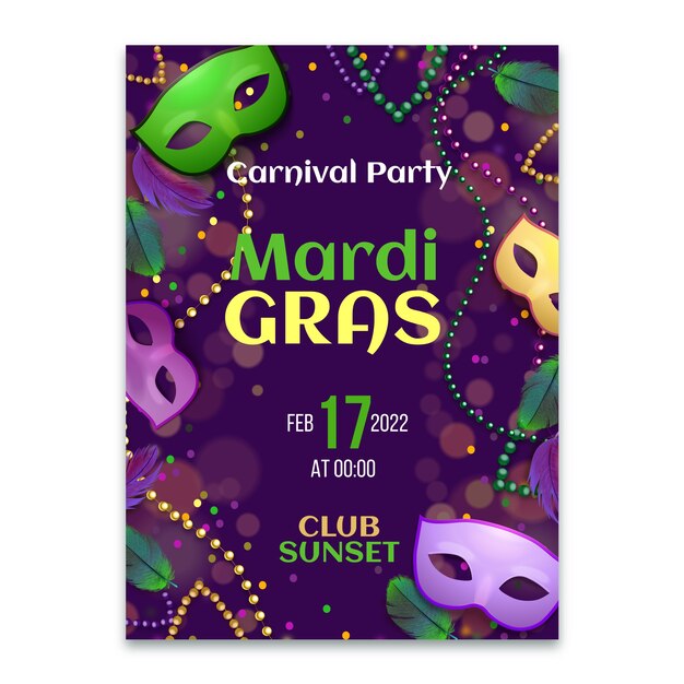 Gratis vector realistische mardi gras verticale flyer-sjabloon