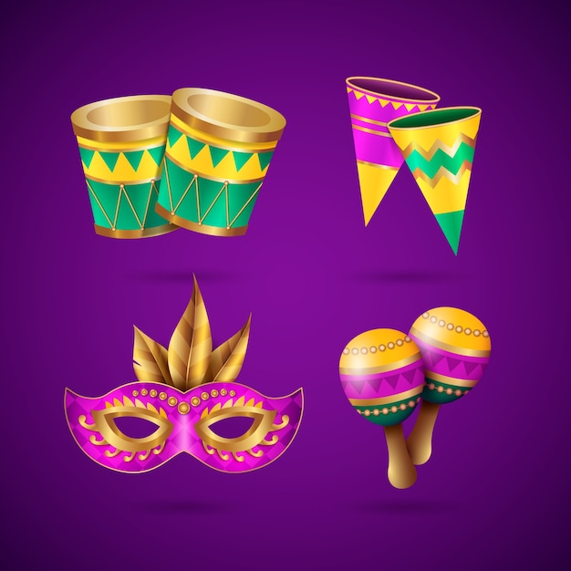 Gratis vector realistische mardi gras viering elementen collectie